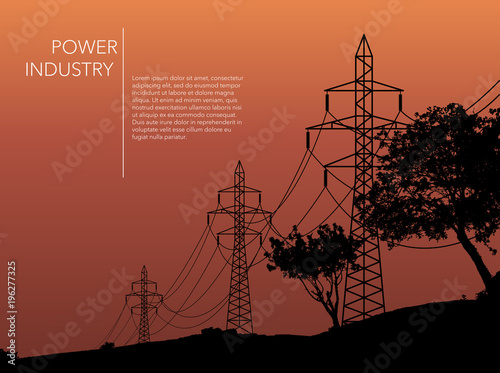 Transmission towers orange landscape background vector