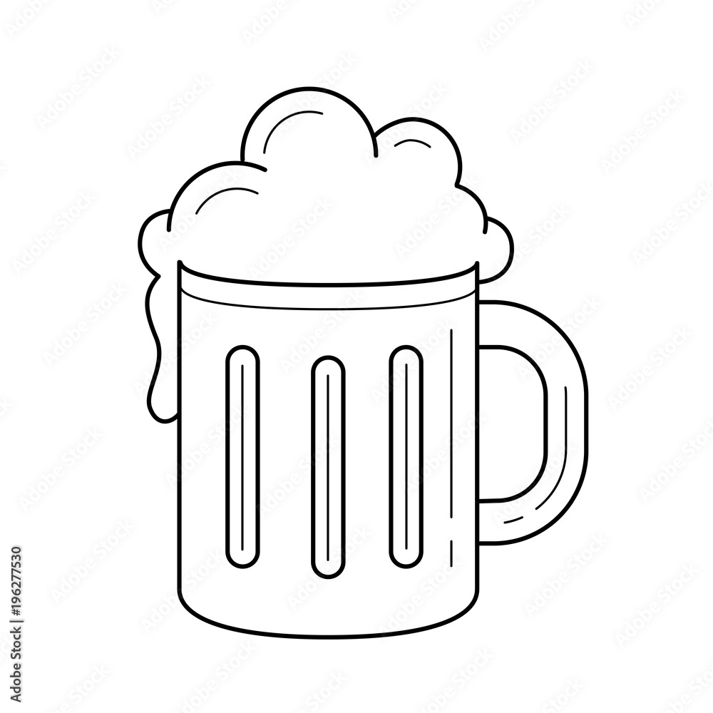 Mug of beer line icon isolated on white background. Vector line icon of mug of beer with foam for infographic, website or app. Mug of beer line icon isolated on white background. Vector line icon of mug of beer with foam for infographic, website or app.