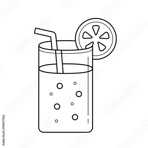 Orange juice with straw vector line icon isolated on white background