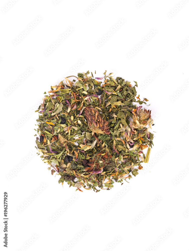Herbal tea blend with various herbs and flowers 