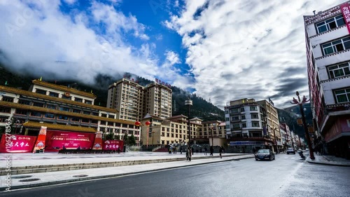 Timelapse of the cloud over the busy town in Sichuan province, China photo