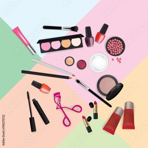 Sets of cosmetics on Pantone Color Background Vector
