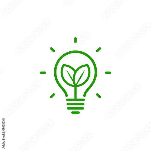 lightbulb with leaves linear icon, renovable energy