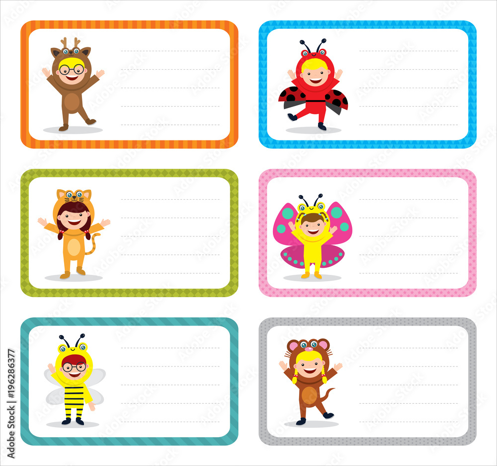 Fototapeta premium label sticker with kids in animal costume