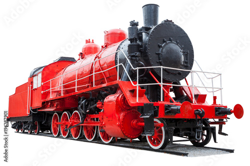 vintage locomotive red color isolated on white background