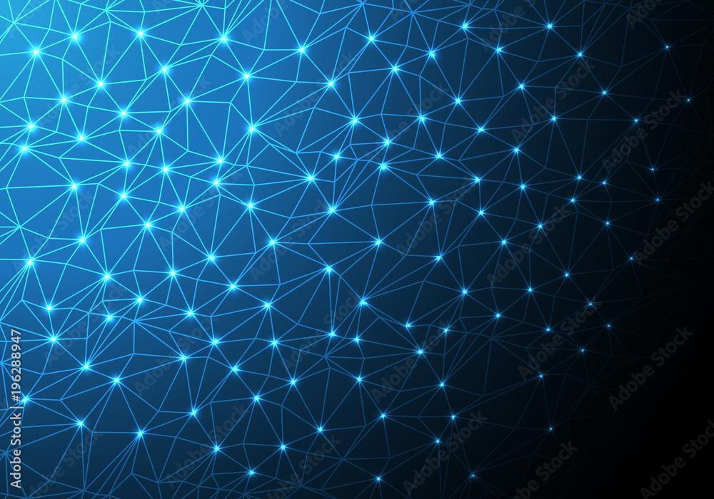Abstract light line mesh polygon network data internet blue technology background vector illustration.