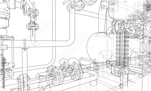 Sketch industrial equipment. Vector photo