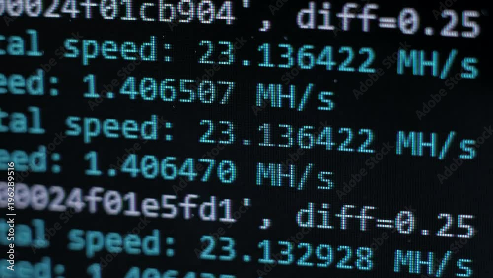 Mining process of ethereum on screen of a pc, close-up computational mining processes on the monitor Mining process of ethereum on screen of a pc, close-up computational mining processes on the monitor
