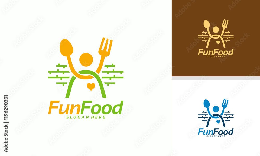 Fun Food logo designs concept vector, Happy Food logo template, Happy