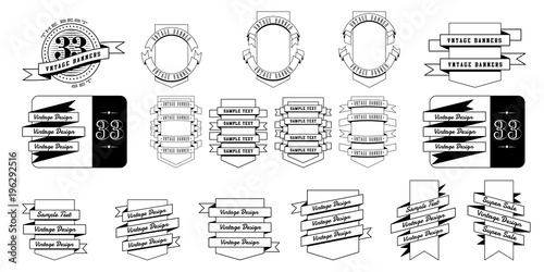 Set of 33 vintage banner ribbons.On the shields. Retro banners isolated on white background. Vector illustration.