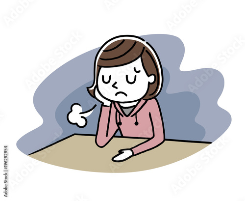 女の子：悩み、落ち込む