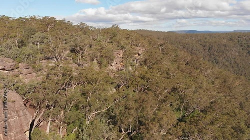 Australia aerial footage of outback river in forest canyon
