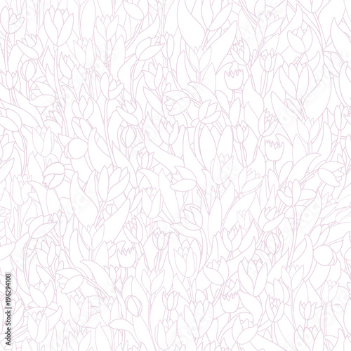 Seamless pattern with cute cartoon  flowers, tulips on white background.