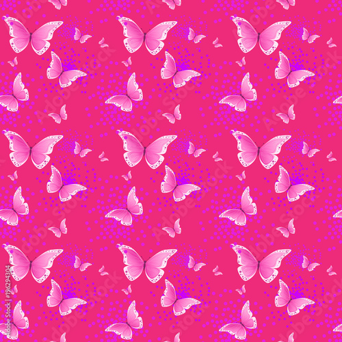 Cute Pink Seamless Pattern Background With Butterfly Colorful Ornament Vector Illustration