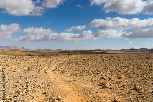 Trekking in Negev dramatic stone desert, Israel