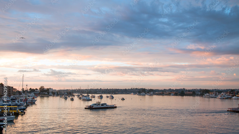 Sunset over Newport Beach Harbor in southern California USA