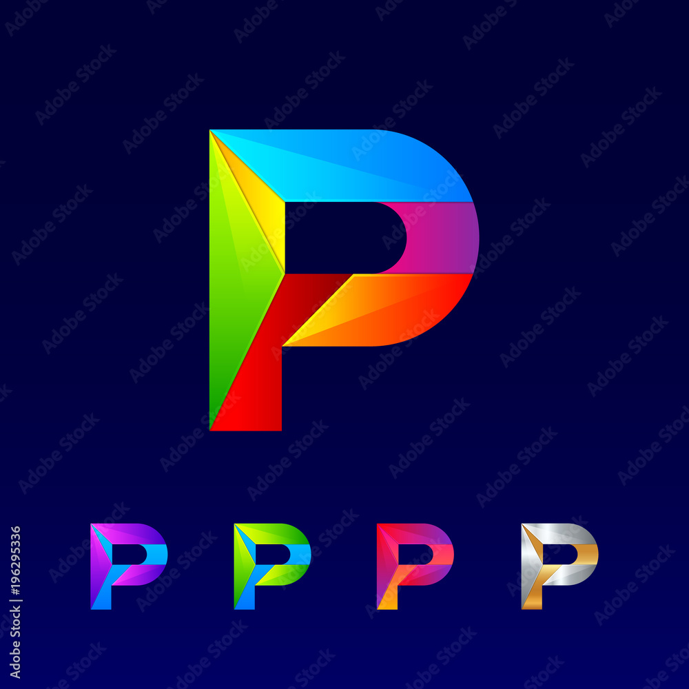 Letter P logotype design set made of 3d, Origami, Geometric and Polygon ...