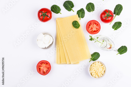 Flat lay ingredients for spinach lasagne