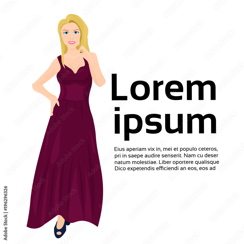 Beautiful Woman In Elegant Dress Isolated Over Copy Space Background Vector Illustration Beautiful Woman In Elegant Dress Isolated Over Copy Space Background Vector Illustration