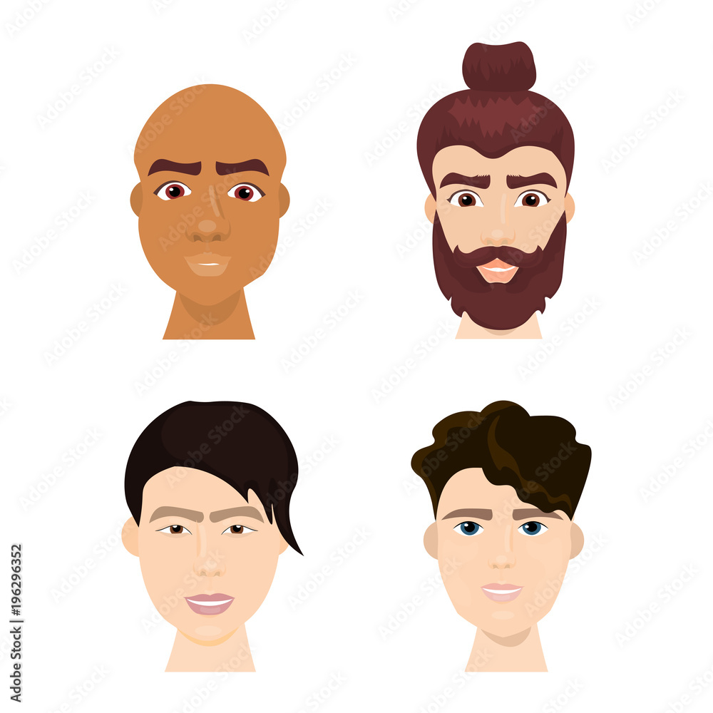 Set Of Diverse Hipster Man Faces With Beards And Trendy Hairstyles Isolated Icon Collection Flat Vector Illustration Set Of Diverse Hipster Man Faces With Beards And Trendy Hairstyles Isolated Icon Collection Flat Vector Illustration