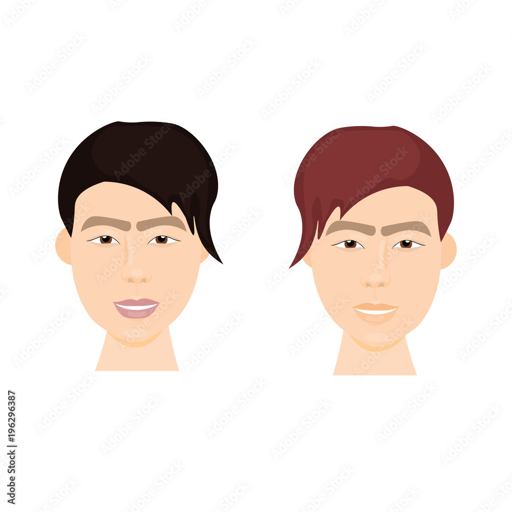 Set of Asian Hipster Men Face With Stylish Hairstyle Isolated Icons Flat Vector Illustration Set of Asian Hipster Men Face With Stylish Hairstyle Isolated Icons Flat Vector Illustration