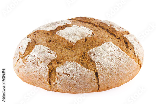 Freshly baked domestic rye bread with bran, isolated on white