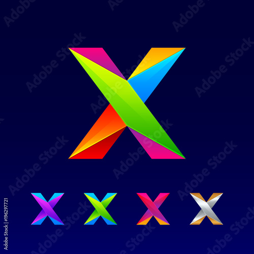 Letter X logotype design set made of 3d  Origami  Geometric and Polygon with Glossy colorful and gradient  Rainbow Vibrant Colors for your Corporate identity vector design template