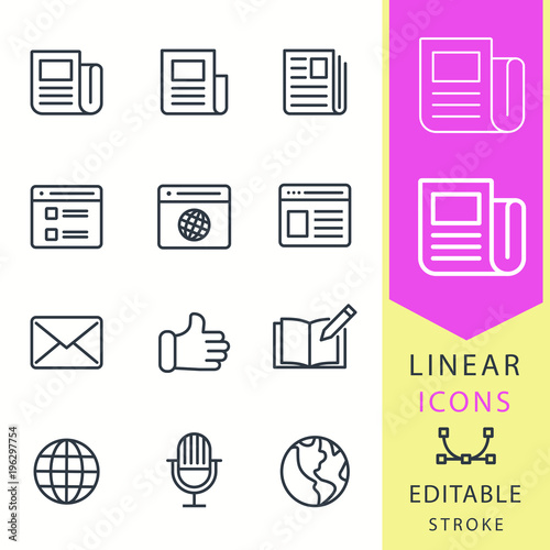News - line vector icon set. Editable stroke.