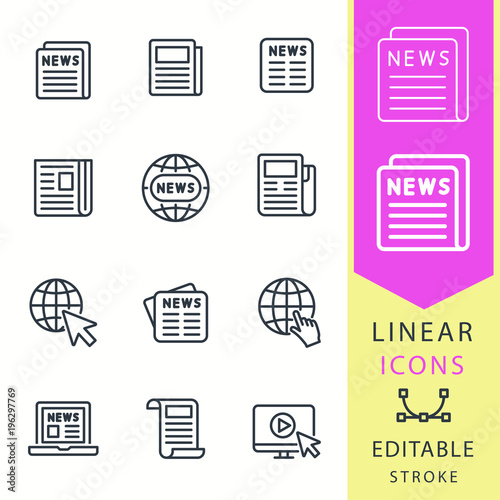 News - line vector icon set. Editable stroke.