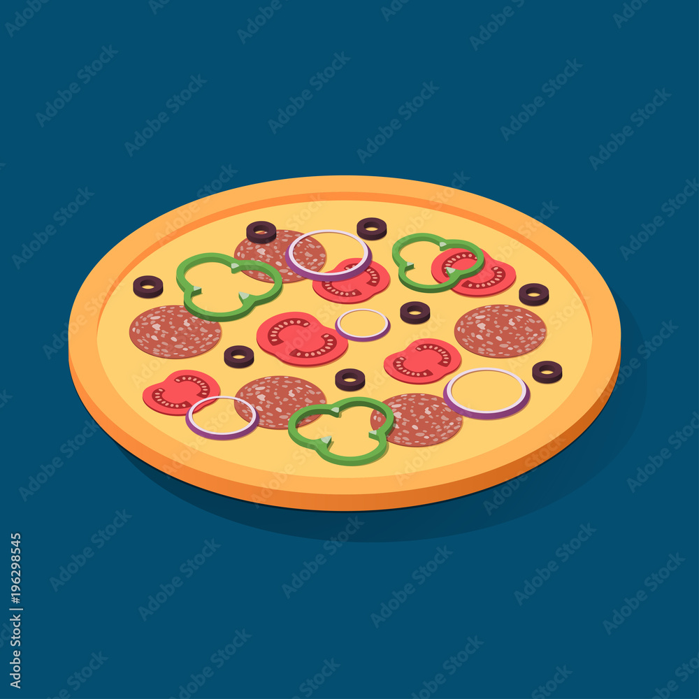 Fototapeta Pizza isometric icon, concept unhealthy food, fast food illustration