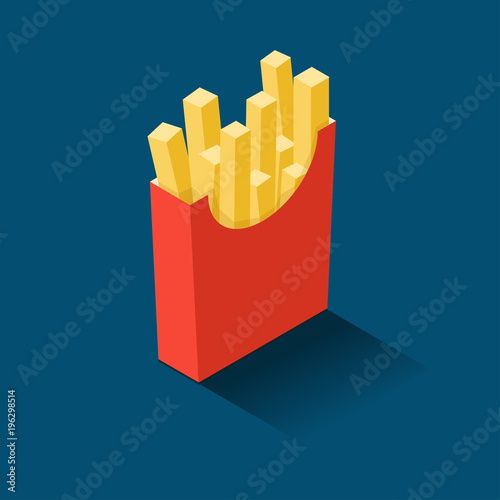 French fries color isometric style icon, fastfood concept illustration, vector eps10