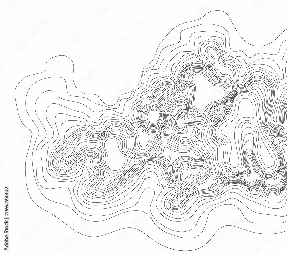 Abstract black and white topographic contours lines of mountains. Topography map art curve drawing. vector illustration.