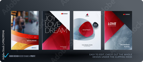 Creative design of brochure set, abstract annual report, horizontal cover photo