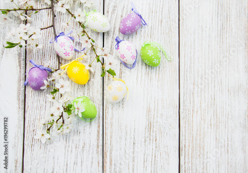 Easter eggs and spring blossom