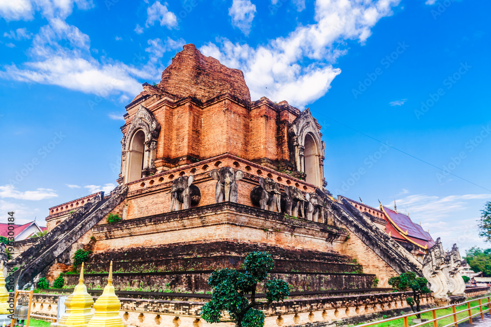 View on ancient Wat Chedi Luang temple in Chiang Mai - Thailand