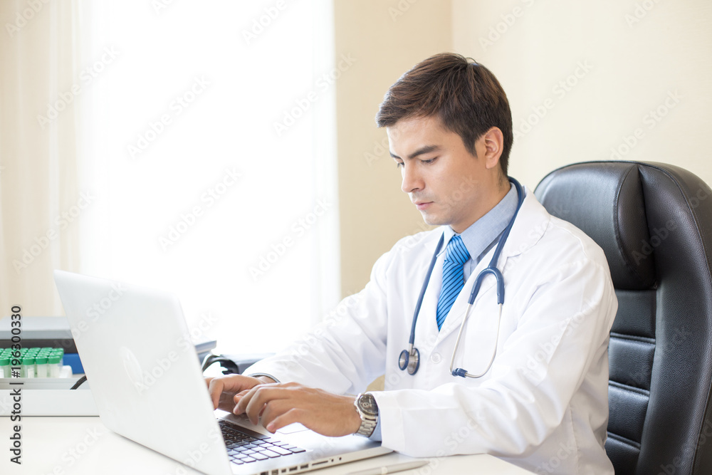 Portrait of Doctor in stress situation for work, People with medical concept.