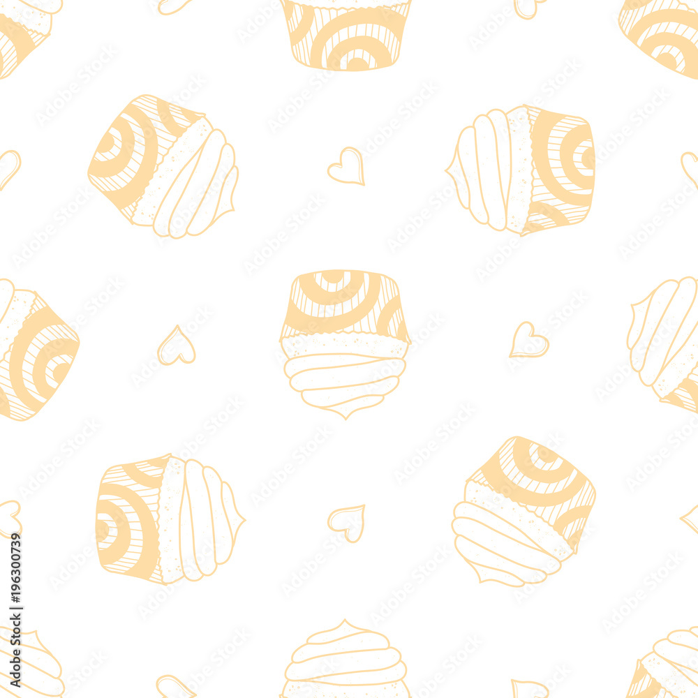 Cupcakes and hearts random on white background. Cupcakes and hearts random on white background.