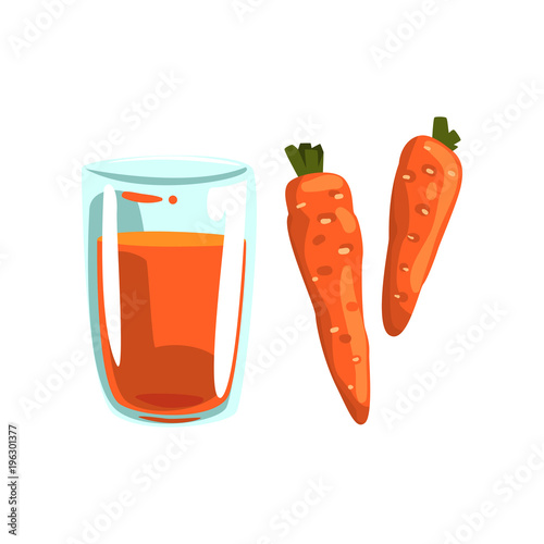 Carrot vegetable juice, glass of natural vegetarian drink, healthy organic food vector Illustration on a white background