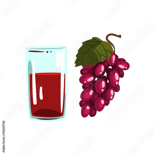 Grape juice, glass of natural vegetarian drink, healthy organic food vector Illustration on a white background