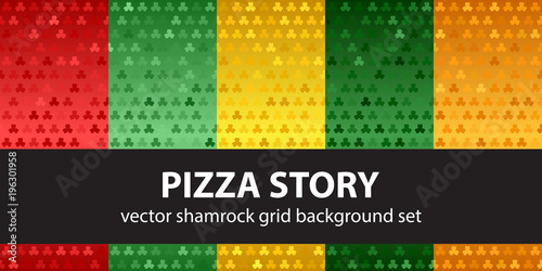 Shamrock pattern set Pizza Story. Vector seamless backgrounds