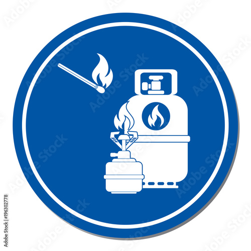 Camping stove with gas bottle icon vector