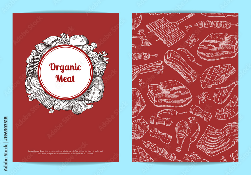 Vector hand drawn meat elements for butchers shop Vector hand drawn meat elements for butchers shop
