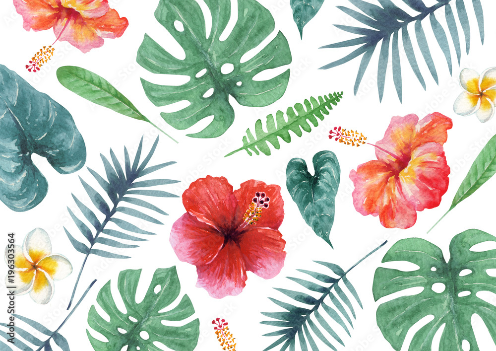 南国 ハワイ 植物 テキスタイル 水彩 イラスト Stock Illustration Adobe Stock