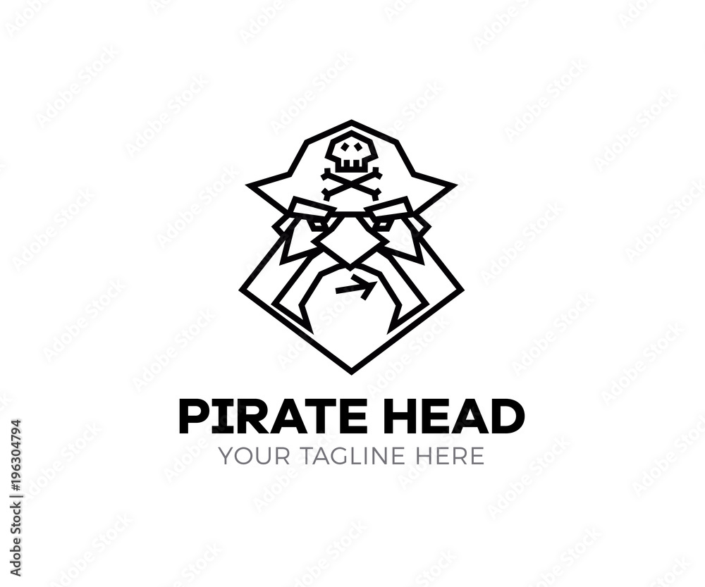 Pirate head logo. Vector thin line icon of captain pirate.