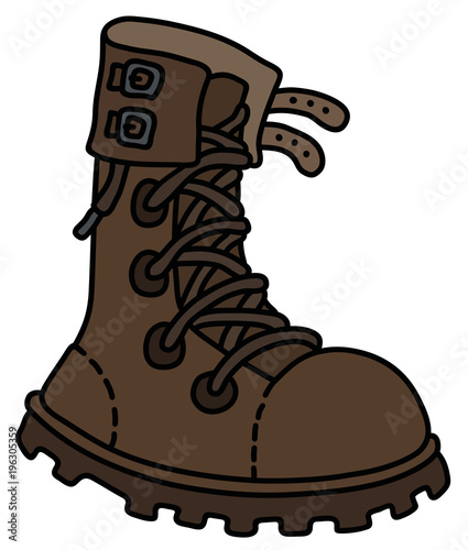 The brown leather high lacing military shoe