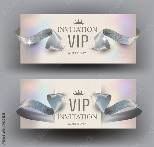 VIP invitation elegant cards with ribbons and pearl background. Vector illustration[Converted]