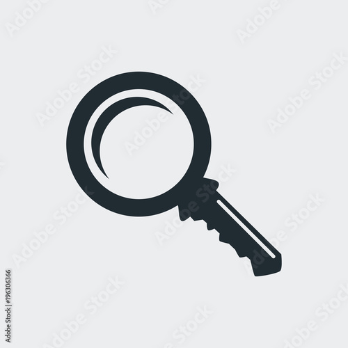 Icono plano lupa en llave en fondo gris