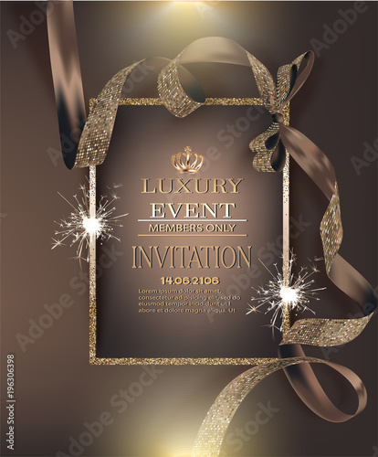VIP invitation luxury banners with ribbons with circle pattern and luxurious elements. Vector illustration