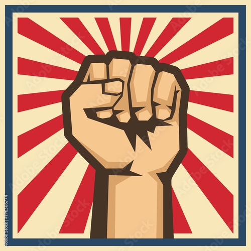 A clenched fist held raised in the air, poster style vector