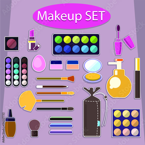 Vector illustration. Flat illustration of cosmetic elements.Tools for makeup. Flat design.